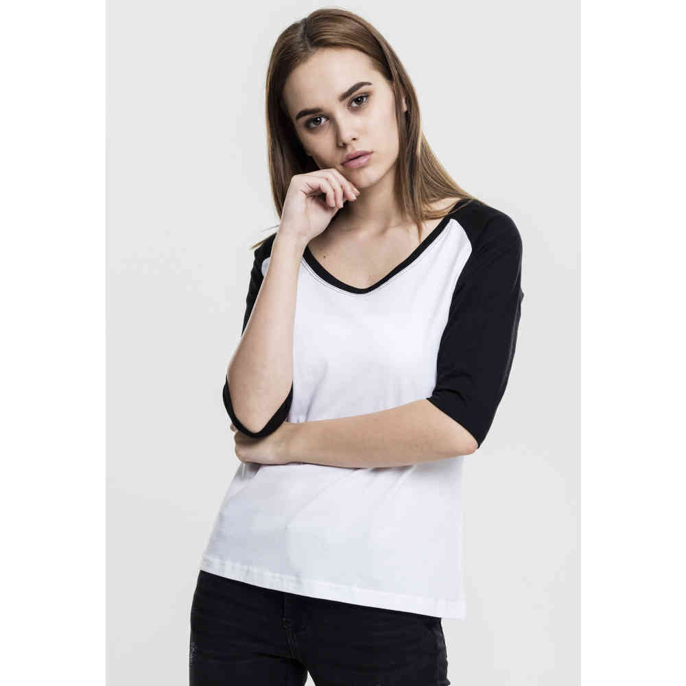 Urban Classics - 3/4 Contrast Raglanärmel top - Weiß/Schwarz